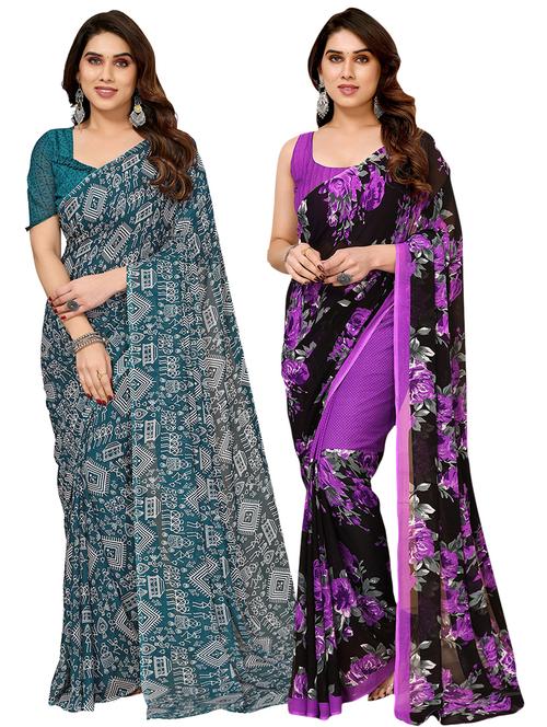pack of 2 printed casual wear sarees with blouse - 21411857 - Very Small Image - 1