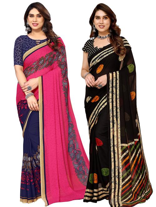 pack of 2 printed casual wear sarees with blouse - 21411858 - Very Small Image - 1