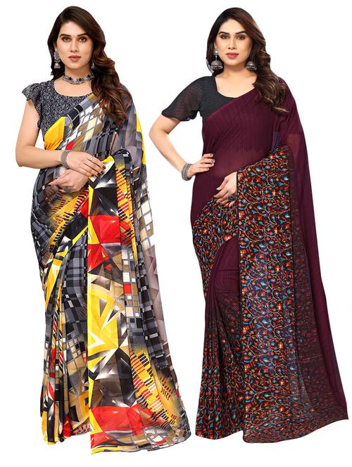 pack of 2 printed casual wear sarees with blouse - 21411860 - Very Small Image - 1