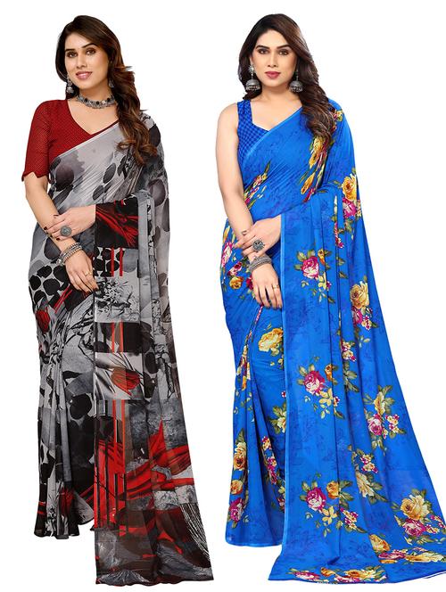 pack of 2 printed casual wear sarees with blouse - 21411861 - Very Small Image - 1