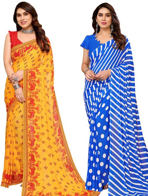 women pack of 2 casual wear combo sarees with blouse - 21411862 - Very Small Image - 1
