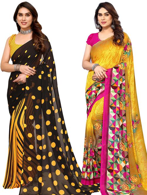  women pack of 2 casual wear combo sarees with blouse - 21411864 - Very Small Image - 1