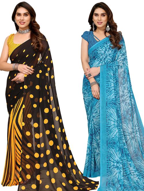 women pack of 2 casual wear combo sarees with blouse - 21411868 - Very Small Image - 1