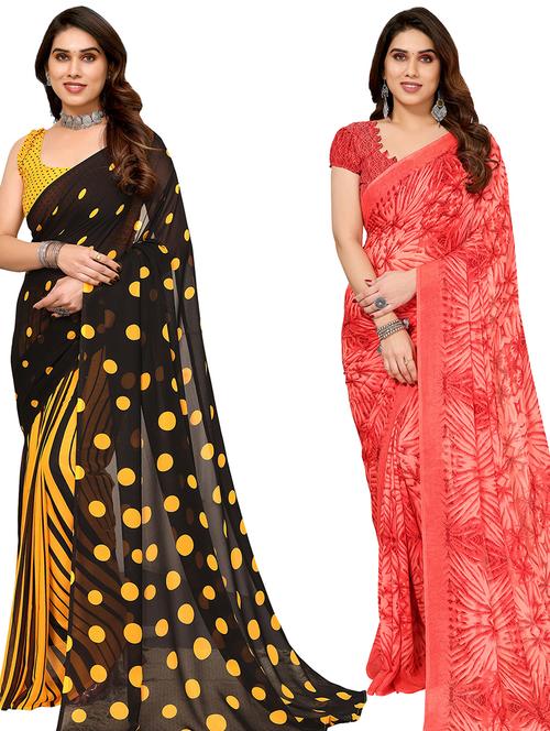 women pack of 2 casual wear combo sarees with blouse - 21411869 - Very Small Image - 1
