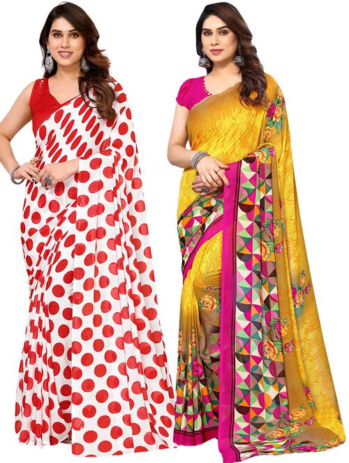 pack of 2 printed casual wear sarees with blouse - 21411871 - Very Small Image - 1