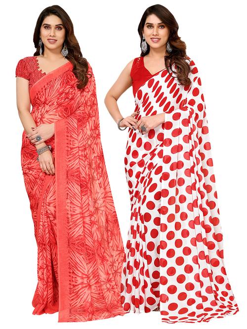 pack of 2 printed casual wear sarees with blouse - 21411872 - Very Small Image - 1