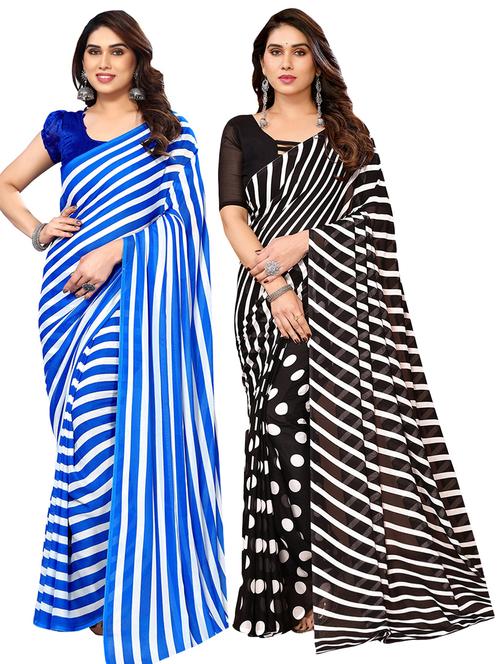 pack of 2 printed casual wear sarees with blouse - 21411874 - Very Small Image - 1