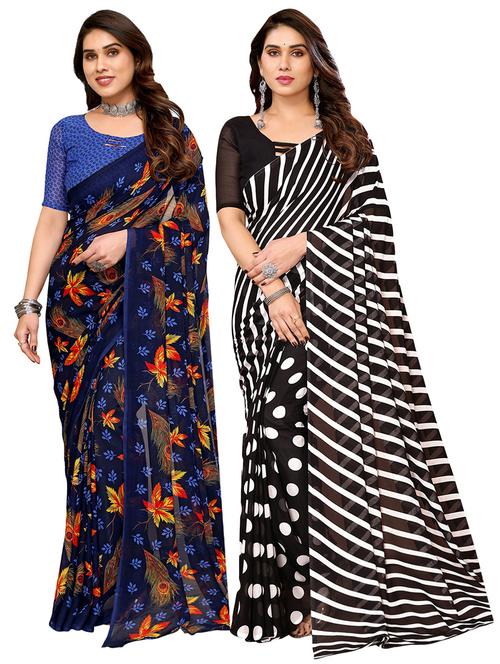 pack of 2 printed casual wear sarees with blouse - 21411875 - Very Small Image - 1