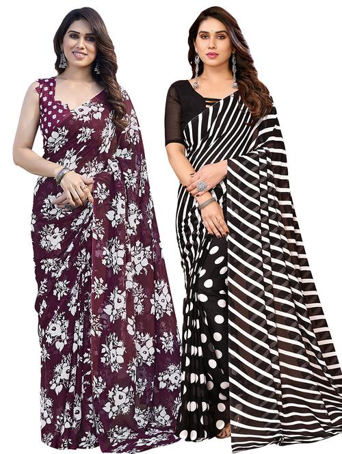 pack of 2 printed casual wear sarees with blouse - 21411877 - Very Small Image - 1