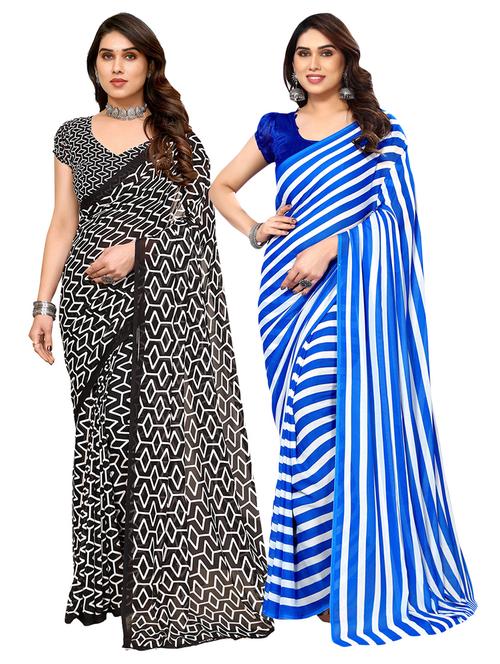 pack of 2 printed casual wear sarees with blouse - 21411880 - Very Small Image - 1