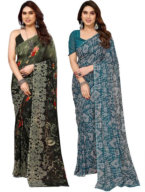 pack of 2 printed casual wear sarees with blouse - 21411883 - Very Small Image - 1