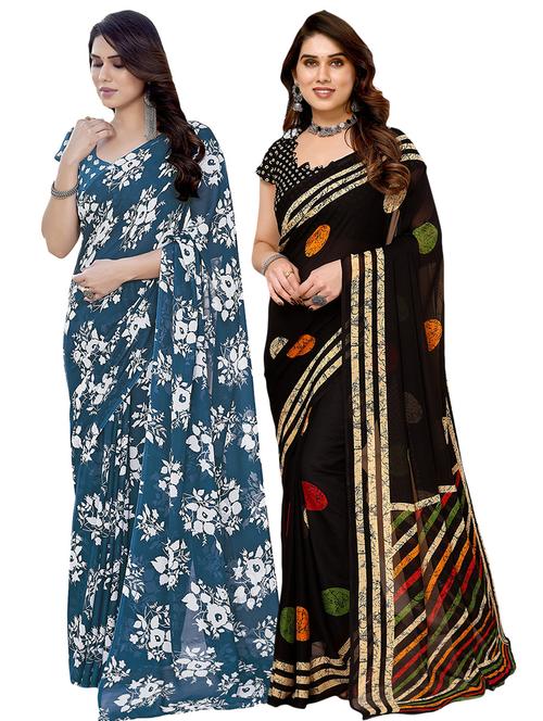 pack of 2 printed casual wear sarees with blouse - 21411886 - Very Small Image - 1