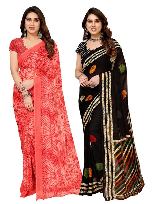pack of 2 printed casual wear sarees with blouse - 21411888 - Very Small Image - 1