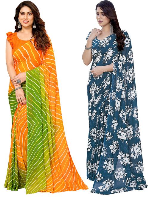 pack of 2 printed casual wear sarees with blouse - 21411890 - Very Small Image - 1