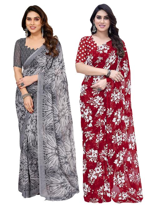 pack of 2 printed casual wear sarees with blouse - 21411894 - Very Small Image - 1