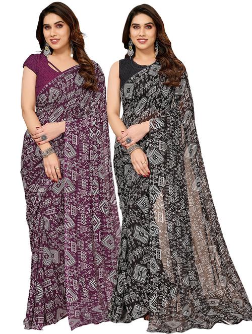 pack of 2 printed casual wear sarees with blouse - 21411898 - Very Small Image - 1