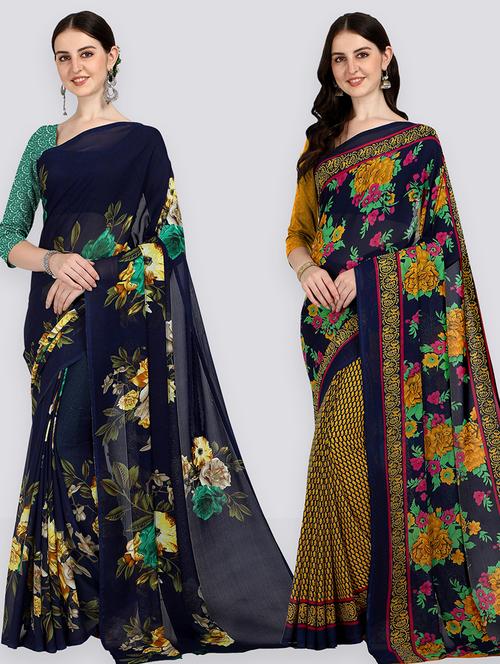 women pack of 2 casual wear combo sarees with blouse - 21411899 - Very Small Image - 1