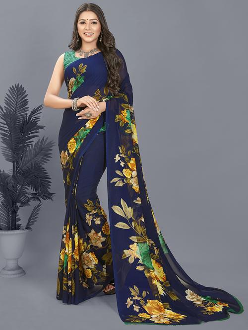 floral printed casual wear saree with blouse - 21411900 - Very Small Image - 1