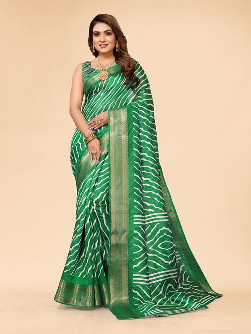 women leheriya printed zari bordered saree with blouse - 21412258 - Very Small Image - 1