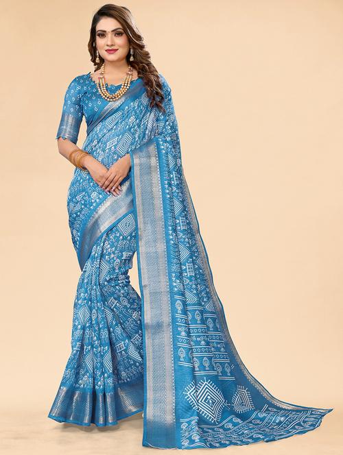 women light blue warli printed saree with blouse - 21412259 - Very Small Image - 1