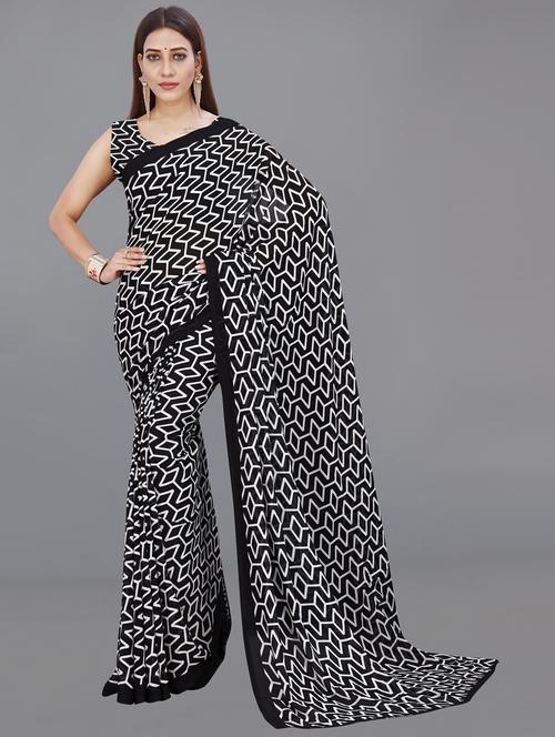 women black geometric printed saree with blouse - 21412434 - Very Small Image - 1