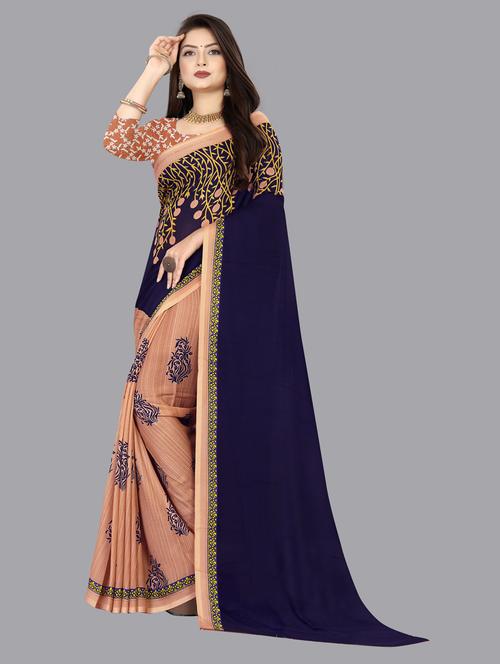 women peach printed georgette saree with blouse - 21412446 - Very Small Image - 1