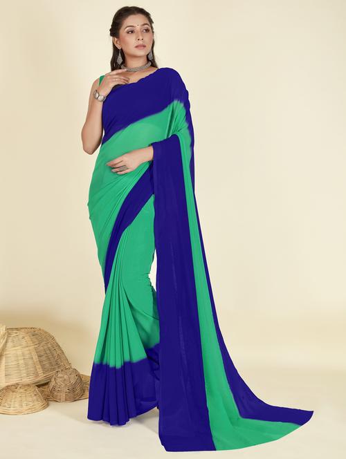 women green solid georgette saree with blouse - 21412465 - Very Small Image - 1