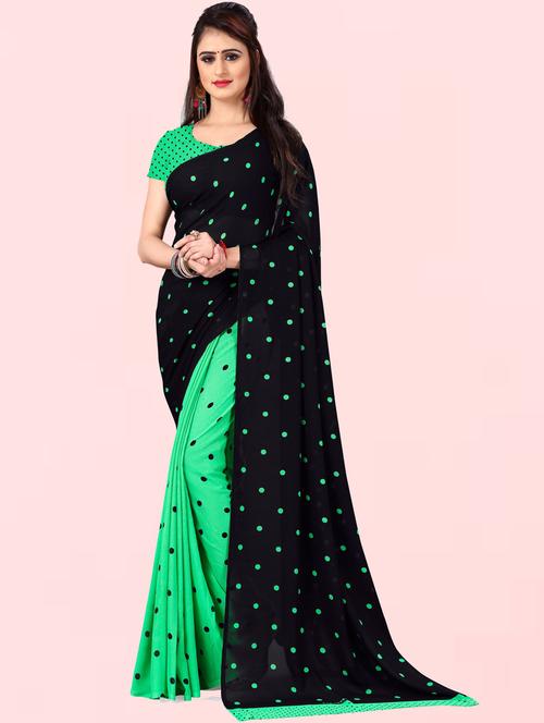 women green polka dots printed saree with blouse - 21412477 - Very Small Image - 1