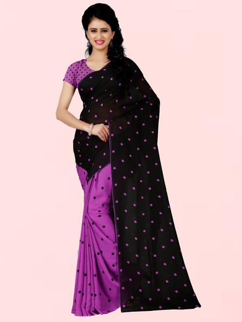 women purple polka dots printed saree with blouse - 21412481 - Very Small Image - 1