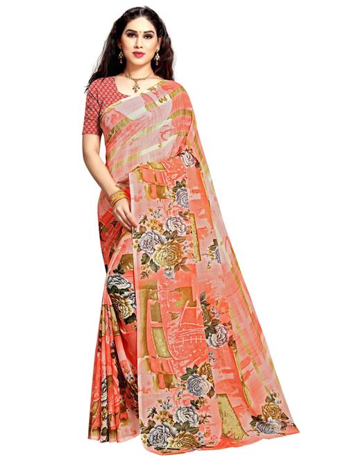 women casual wear georgette saree with blouse - 21412552 - Very Small Image - 1