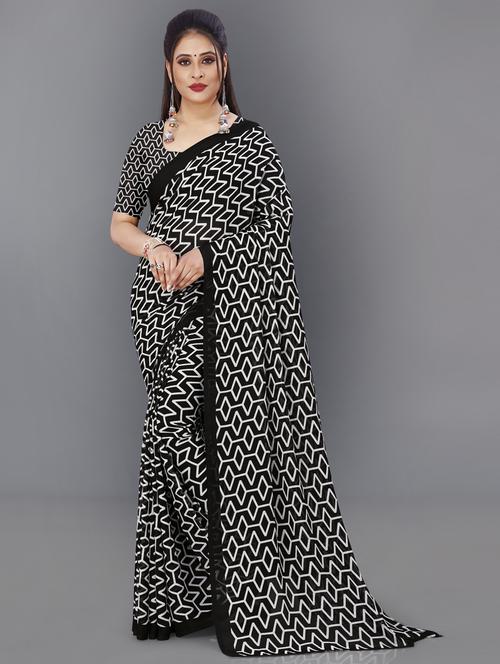 women black geometric printed saree with blouse - 21412553 - Very Small Image - 1