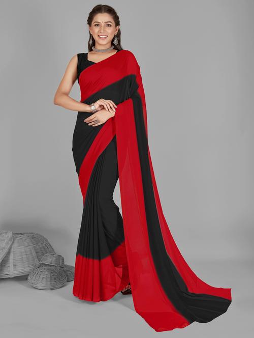 women black solid georgette saree with blouse - 21412602 - Very Small Image - 1