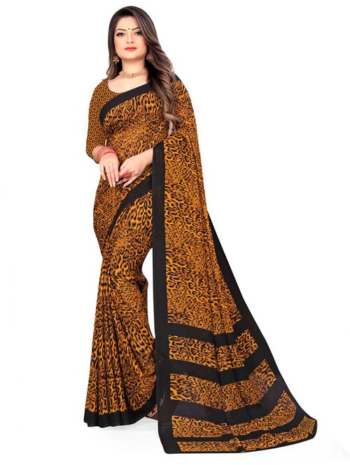 women brown animal printed saree with blouse - 21412677 - Very Small Image - 1