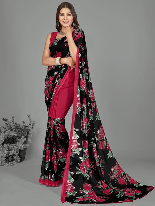 women pink floral printed saree with blouse - 21412679 - Very Small Image - 1