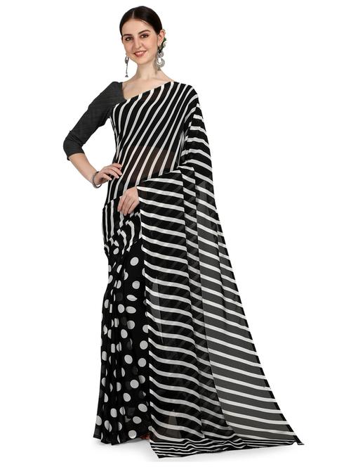 women black stripes printed saree with blouse - 21412685 - Very Small Image - 1