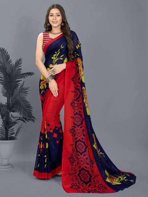 women casual wear georgette saree with blouse - 21412697 - Very Small Image - 1