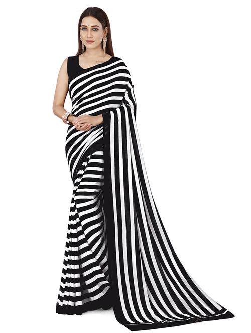 women black stripes printed saree with blouse - 21412714 - Very Small Image - 1