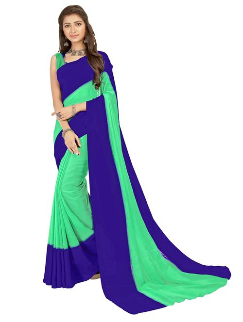 women green solid georgette saree with blouse - 21412842 - Very Small Image - 1