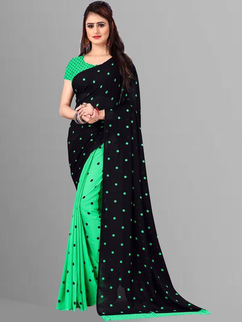 women green polka dots printed saree with blouse - 21412848 - Very Small Image - 1