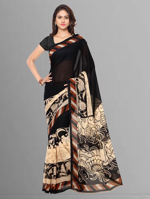 women black printed georgette saree with blouse - 21412852 - Very Small Image - 1