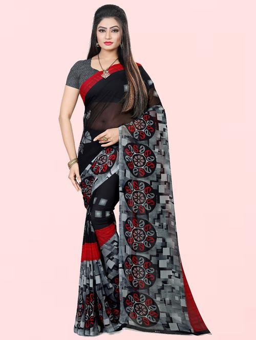 women black printed georgette saree with blouse - 21412867 - Very Small Image - 1