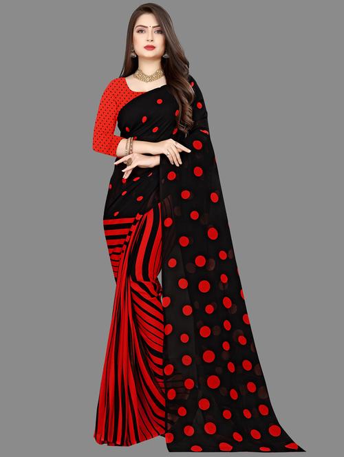 women red printed georgette saree with blouse - 21412873 - Very Small Image - 1