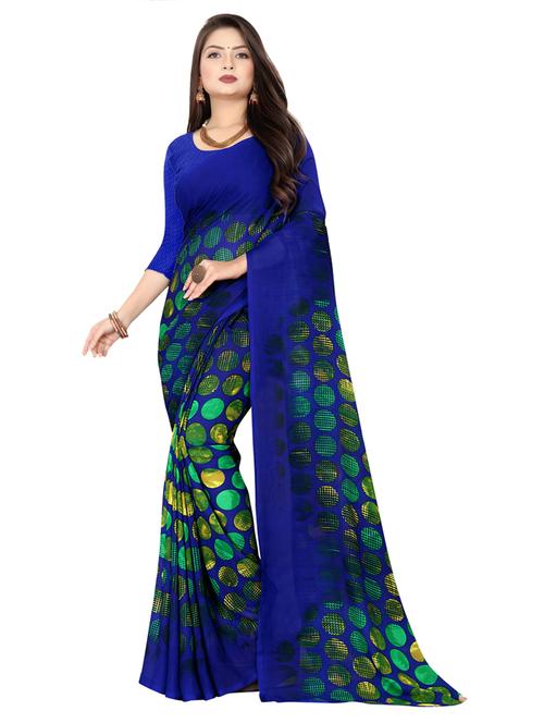women blue geometric printed saree with blouse - 21412874 - Very Small Image - 1