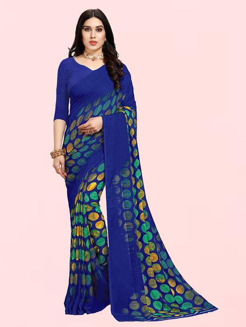 women blue geometric printed saree with blouse - 21412881 - Very Small Image - 1