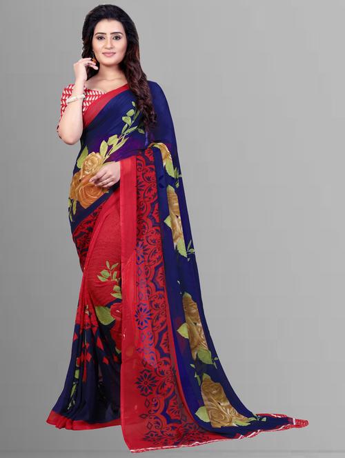 women casual wear georgette saree with blouse - 21412893 - Very Small Image - 1