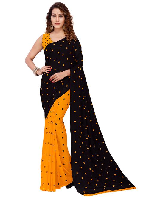 women yellow polka dots printed saree with blouse - 21412897 - Very Small Image - 1