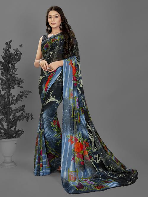 women casual wear georgette saree with blouse - 21412909 - Very Small Image - 1