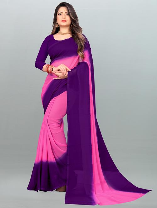 women pink solid georgette saree with blouse - 21412928 - Very Small Image - 1