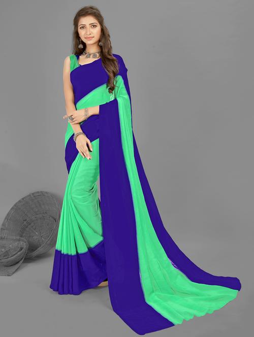 women green solid georgette saree with blouse - 21412953 - Very Small Image - 1