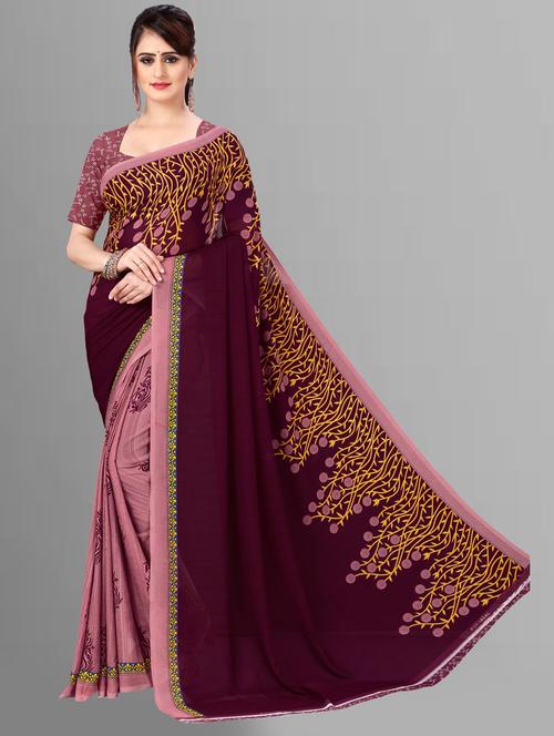 women mauve printed georgette saree with blouse - 21412957 - Very Small Image - 1